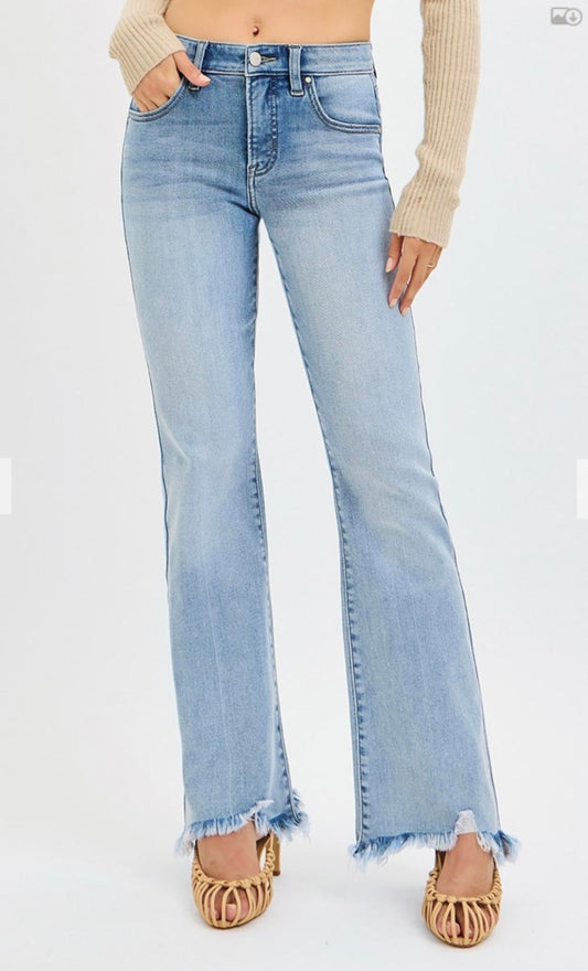 Risen Tummy Control Mid Rise Flare-Fray Hem Jean