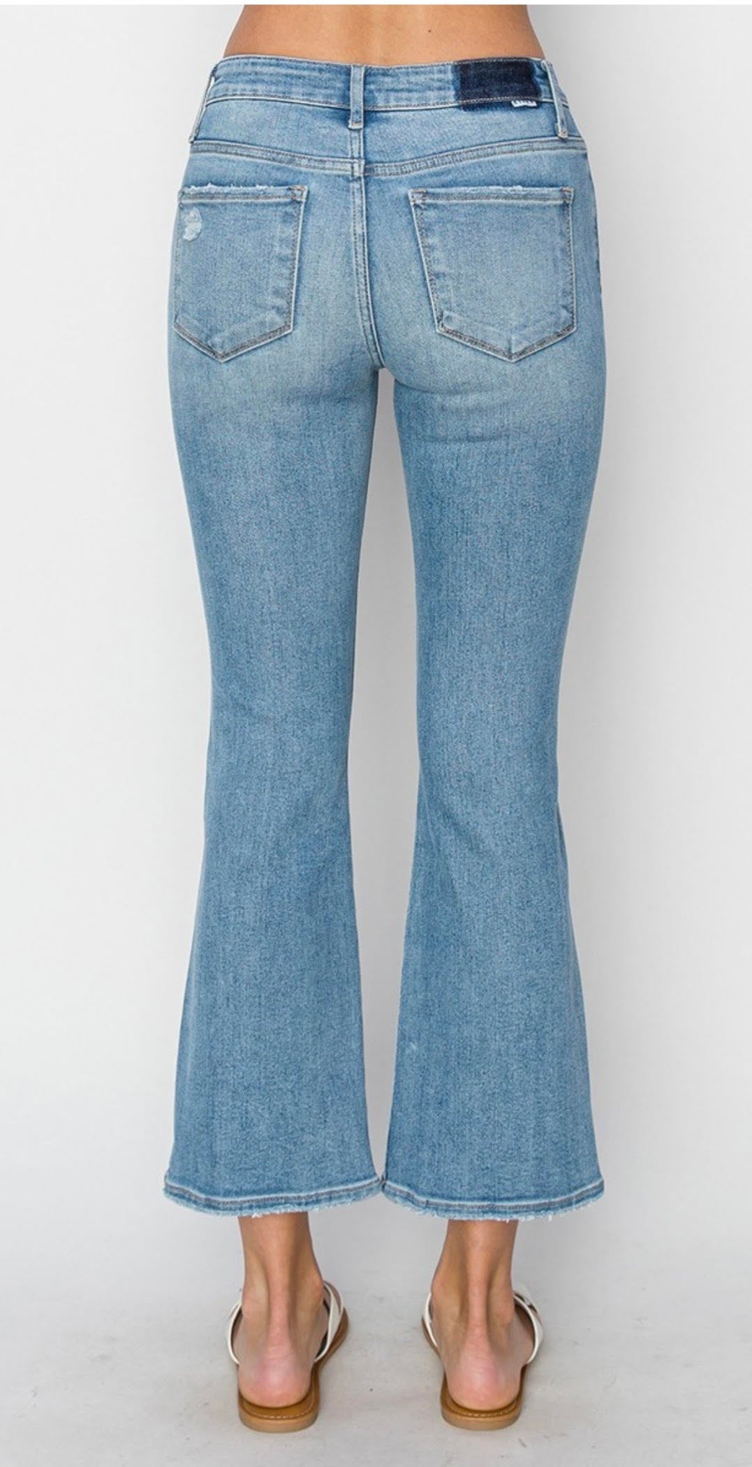 Risen Mid Rise Button Down Cropped Flare Jean