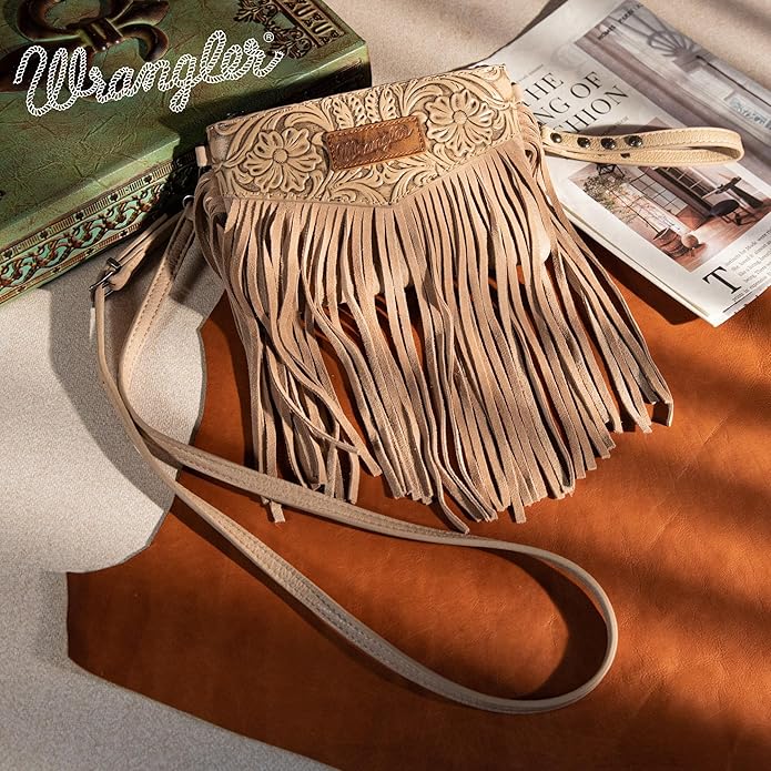 Wrangler Vintage Floral Embossed Fringe Crossbody