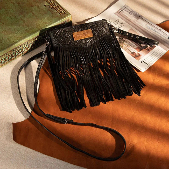 Wrangler Vintage Floral Embossed Fringe Crossbody